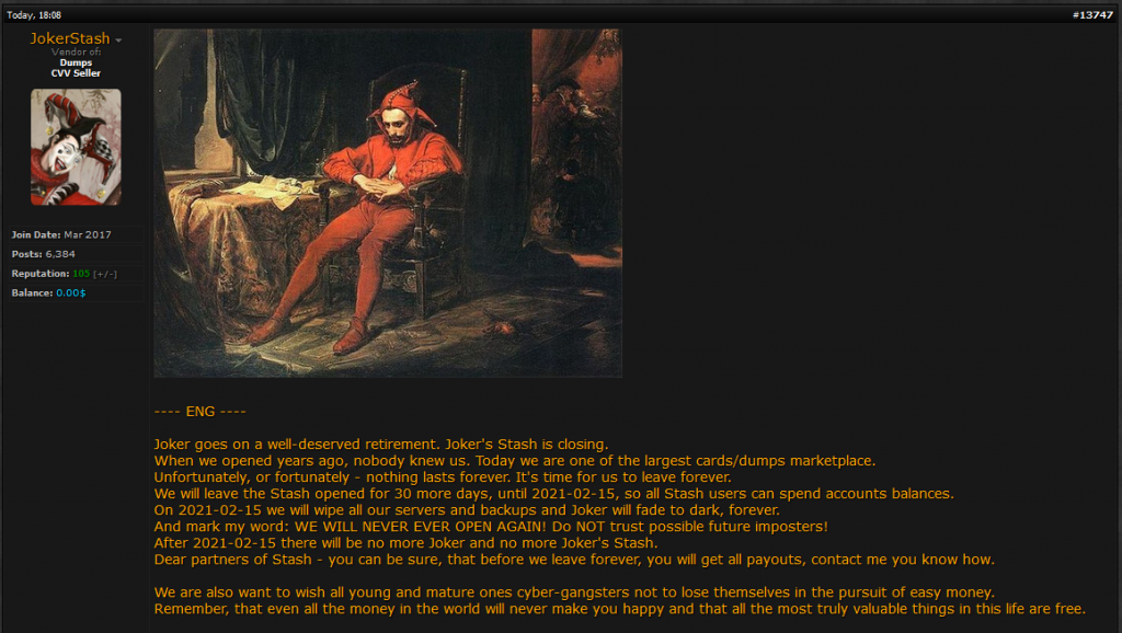 Greatest Carding Forum Joker’s Stash is Shutting Down!