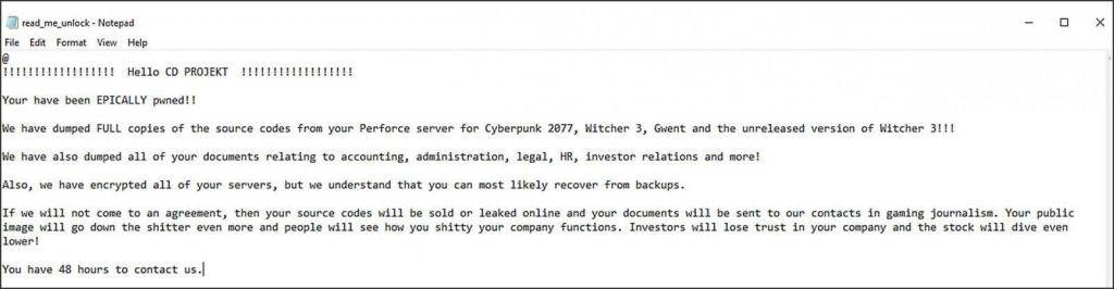 Data Theft using HelloKitty Ransomware by CD Projekt Red