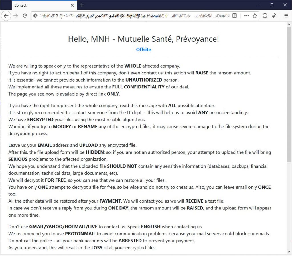 RansomExx Ransomware hit MNH Health Insurance Company