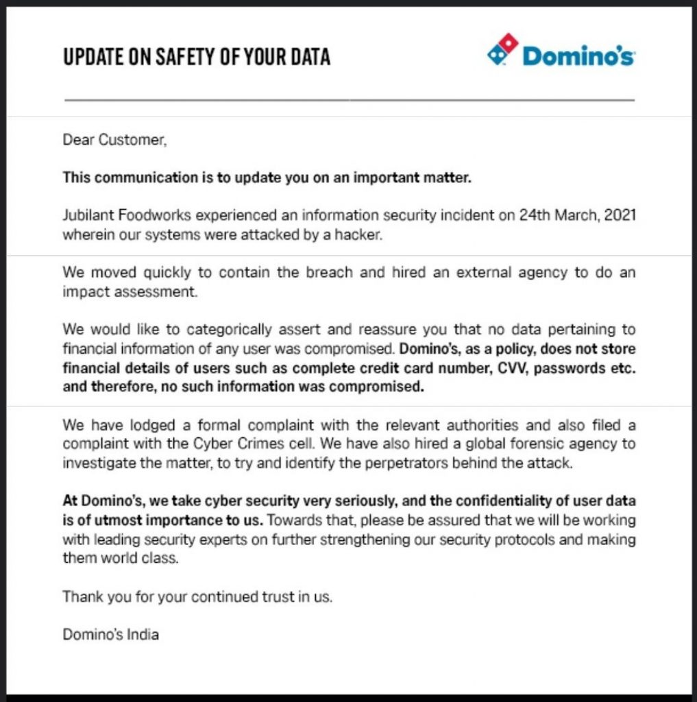 [Alert] Attackers Start Selling Data Online that is Associated with Domino’s India!